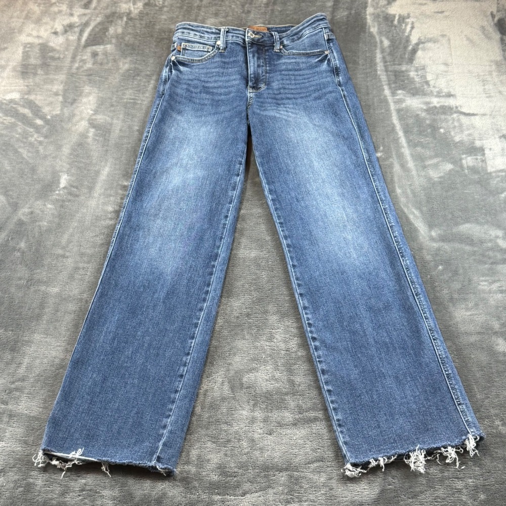 Judy Blue High Waist Wide Leg Raw Hem Jeans Medium Wash JB88870 MD Size 5 27
